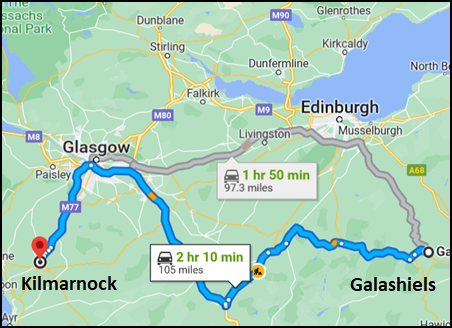 travel time between Scottish villages
